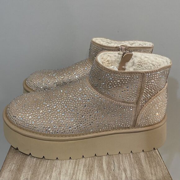 Wild Fable Women's Size 8 Beige Bling Rhinestone Covered Platform Booties NEW - Picture 1 of 10